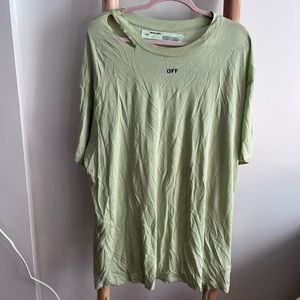 Off-white Green Oversized T-Shirt w/ “WOMAN” detail on back and cut out shoulder